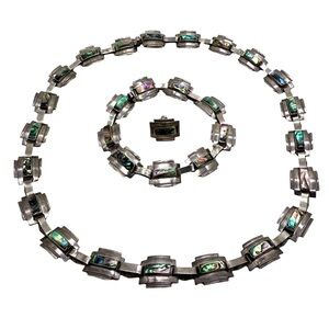 Taxco Modernist Sterling Silver Necklace & Bracelet Set Vintage Signed